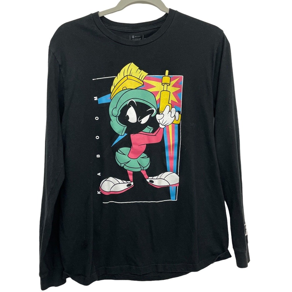 Looney Toons Neff Mens Graphic T-Shirt Marvin the Martian Black Long Sleeve